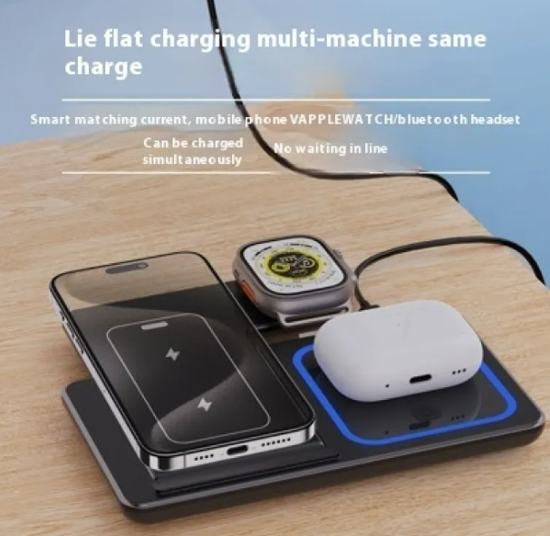 15W 3 In 1 LED Foldable Fast Wireless Charger Stand